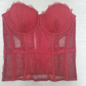 Victoria's Secret Very Sexy Red Lace Mesh Corset Bustier Top 36D Underwire